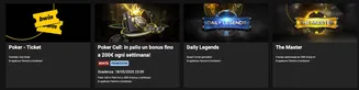 Scopri le offerte poker BWIN – Bonus fino a 200€, tornei giornalieri e il torneo settimanale The Master Promozioni poker su BWIN: ticket, bonus settimanali Poker Call, tornei Daily Legends e The Master